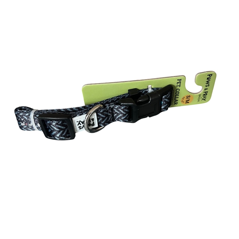 Kerusso Paws & Pray Friends Pet Collar Adjustable S/M NWT Black Chevron‎